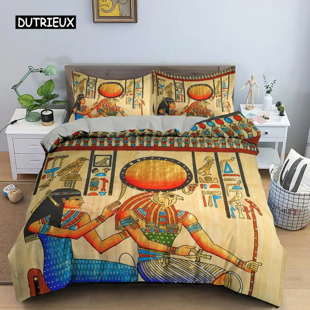 Egyptian Bedding Set Ancient Egypt Civilization Duvet Cover Characters Home Textiles Bedclothes 2/3PCS Polyester Comforter Cover