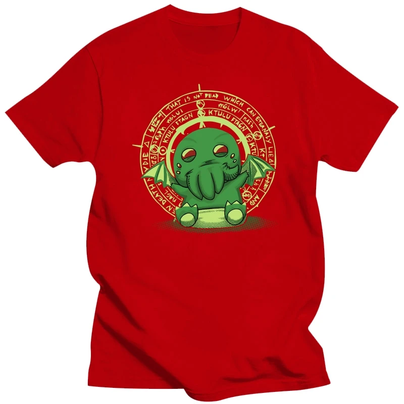 Фото Футболки The Littlest Elder God, мужские футболки Call Of Cthulhu Lovecraft, новинка, футболка из 100% хлопка, классические футболки с круглым вырезом №4
