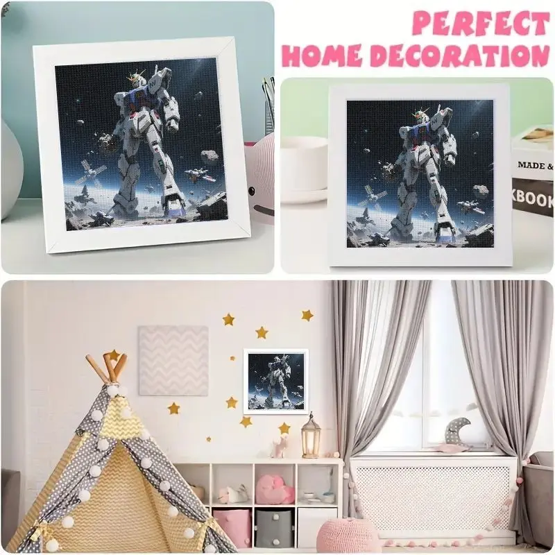 Фото 1 шт. Gundam Mecha Robot Аниме Набор алмазной живописи, 5D DIY Полная дрель Круглый алмаз, Научно-фантастическая тема Космической биты Настенный декор, Co №4