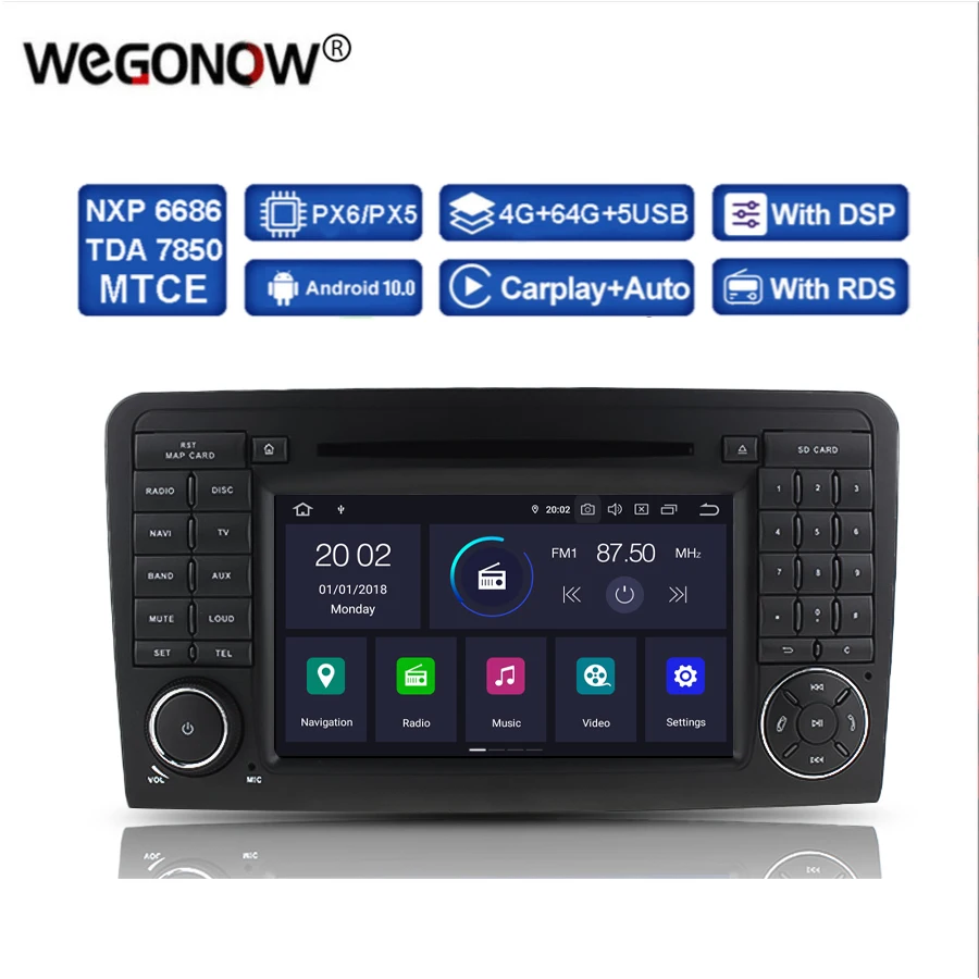 DSP IPS PX5 Android 11 4 ГБ ОЗУ 64 ГБ Автомобильный DVD-плеер RDS Радио Bluetooth 5.0 Для Mercedes W164 ML300 ML350 ML450 ML500 ML550 X164