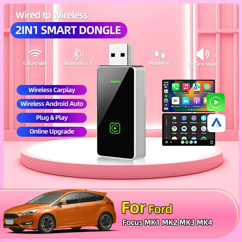 Беспроводной адаптер Carplay Android Car WiFi Fast Connect Smart Dongle 2in1 для iPhone Android Телефон для Ford Focus MK1 MK2 MK3 MK4