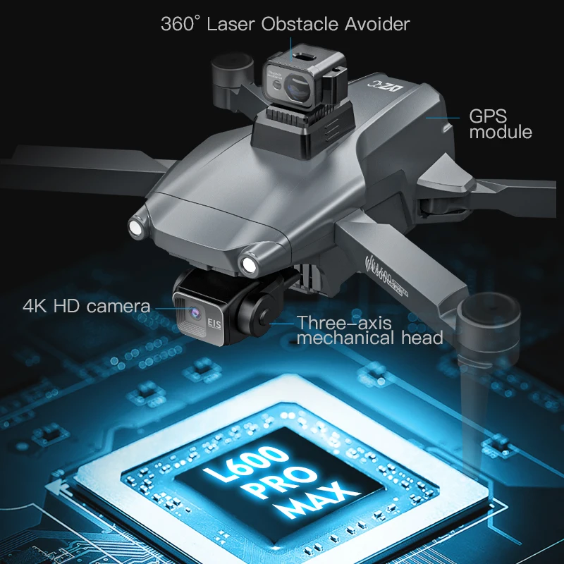 Фото L600 PRO MAX Профессиональный трехосный подвес 4K HD с двойной камерой GPS Дрон Бесщеточный двигатель 5G WIFI FPV Пульт дистанционного управления OAS Квадрокоптер Дрон №3