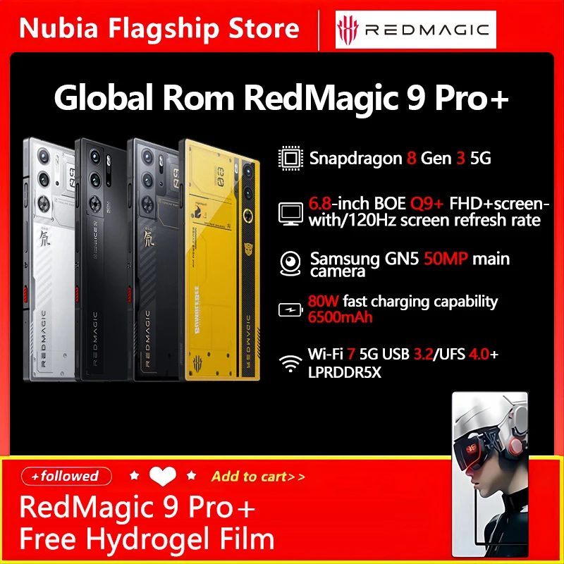Смартфон Redmagic 9 Pro +, 6,8 дюйма, 2480*1116, 120 Гц, Snapdragon 8, Gen3, Q9 +, 5500 мАч, 165 Вт, быстрая зарядка