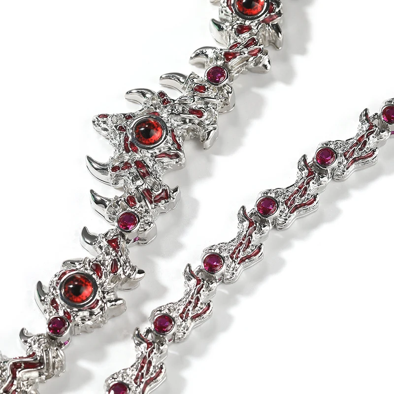 Хип-хоп 5A+ CZ Stone Paved Bling Iced Out Красный Камень Глаза Шипы Звено Цепи Ожерелья для Мужчин Женщин Рэпер Ювелирные Изделия Прямая Доставка