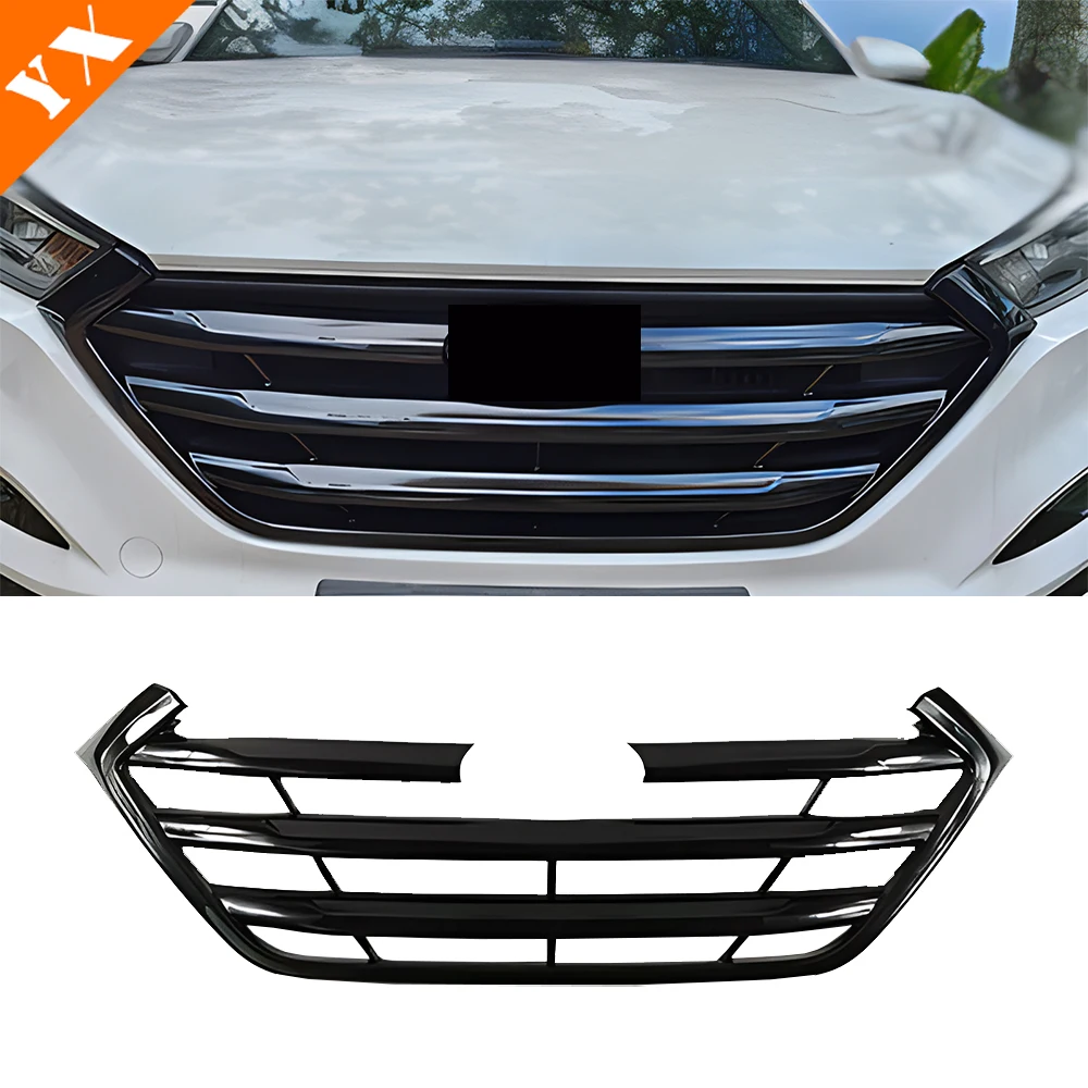 Аксессуары для Hyundai Tucson 2015-2018, АБС-пластик, хром, черный цвет, передняя и центральная решетка, капот двигателя, декоративная наклейка, Крышка корпуса, литье