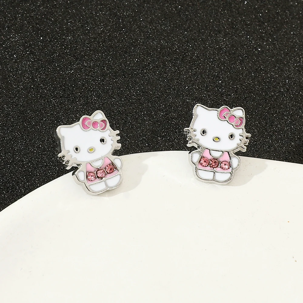 Фото Sanrio Мультяшные Серьги Hello Kitty Молодежные серьги для девочек в стиле кампуса милые конфетные подарки для друзей №2