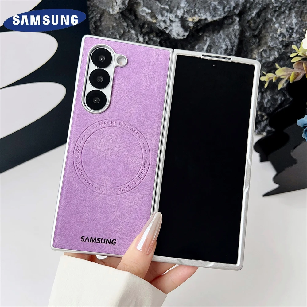 Фото Мягкий кожаный магнитный чехол в стиле ретро для Samsung Z Fold 7, 6, 5, 4, 3, противоударный складной чехол Magsafe с полной защитой, твердый чехол №2