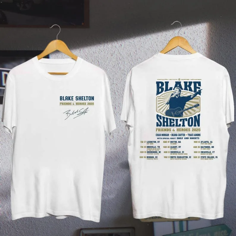 Футболка для фанатов Blake Shelton Tour 202, Shir Blake Shelton Friends & Heroes Tour 2025 года