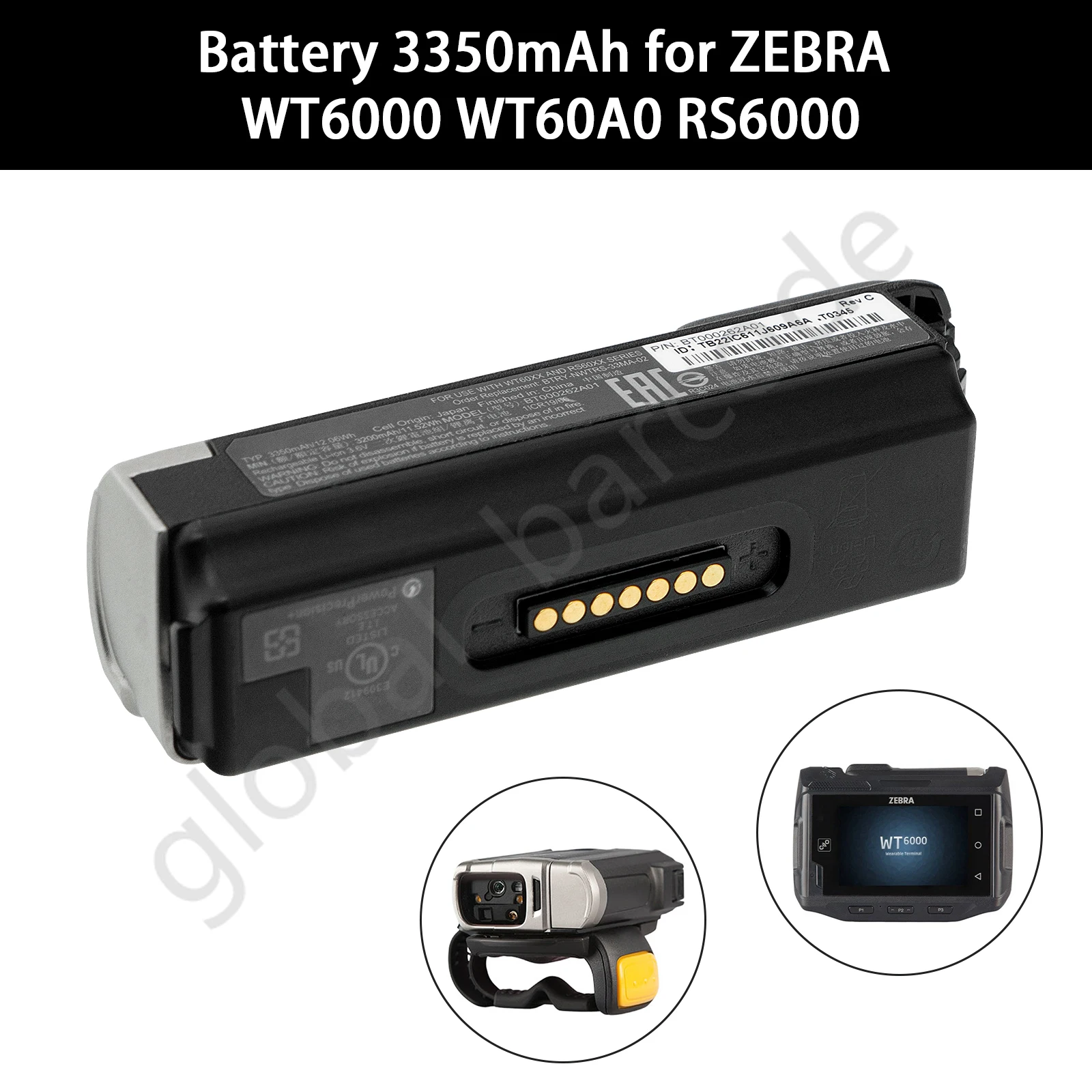 BT000262A01 BTRY-NWTRS-33MA-02 для аккумулятора Zebra Symbol WT6000 RS6000 3350 мАч