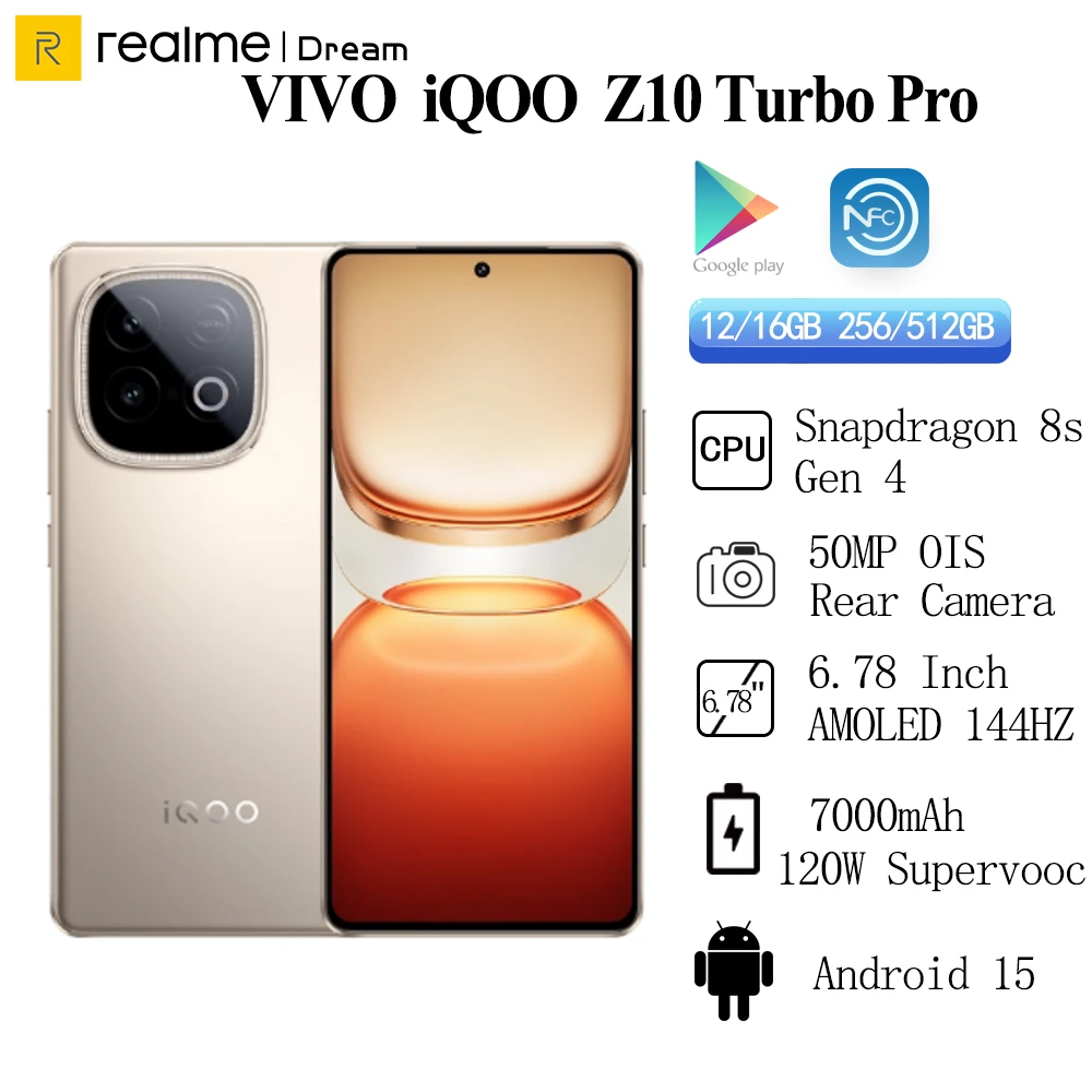 Китайская версия VIVO IQOO Z10 Turbo Pro Official Snapdragon 8s Gen4 7000 мАч 120 Вт SuperVOOC 6,78 дюйма AMOLED 144 Гц 50 МП OTA NFC