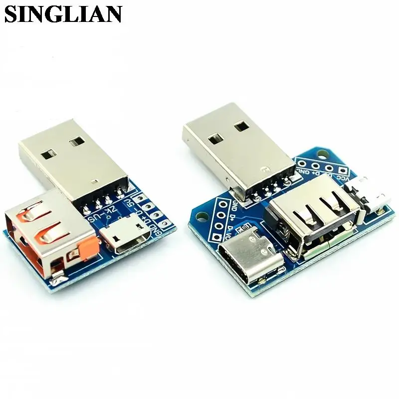 Плата адаптера USB «Папа-мама» к разъему MicroUSB/Type-C 4P 2,54 мм