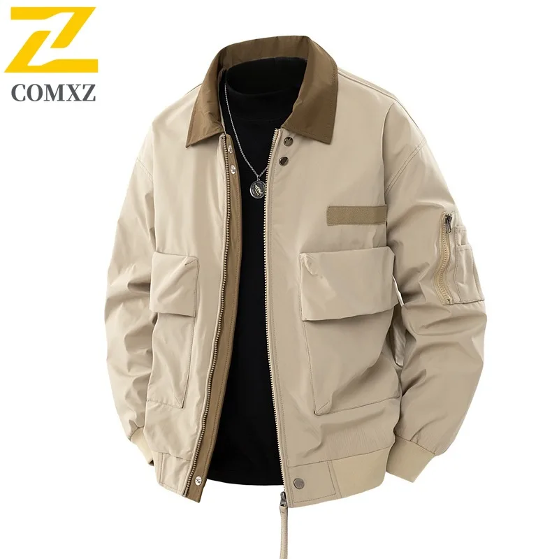 Фото COMXZ мужское пальто Chaqueta, легкая дышащая уличная модная куртка для рыбалки и путешествий, осенняя свободная классическая верхняя одежда №2