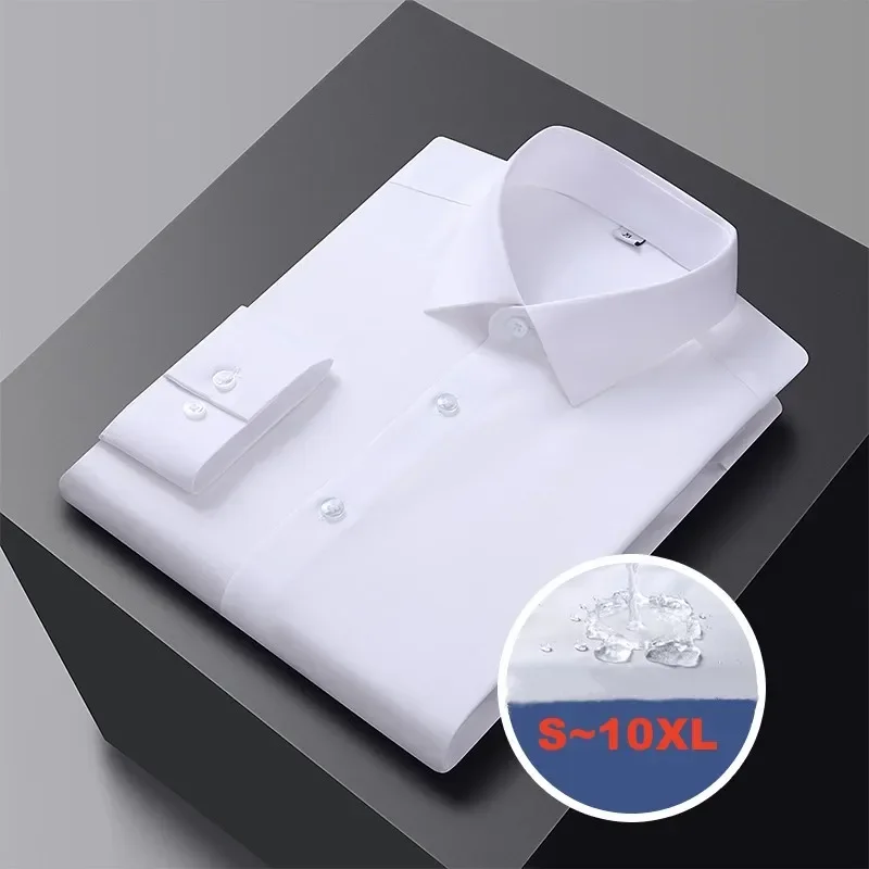 Большой размер S ~ 5XL, социальная классическая рубашка из бамбукового волокна для мужчин, дышащая водонепроницаемая рубашка с длинным рукавом, необрастающая, облегающая деловая рубашка