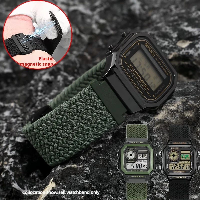 Эластичный нейлоновый ремешок для часов CASIO, маленький квадратный DW-291H DW-290 W-218H W-219H 18 мм, мужской вязаный ремешок для наручных часов Canva, аксессуары