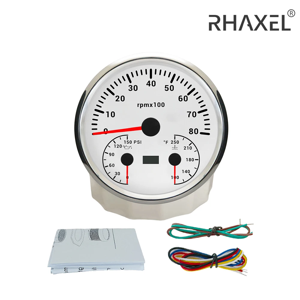 RHAXEL 110 мм 3 в 1 Многофункциональный тахометр 0-6000 об/мин 0-8000 об/мин с давлением масла, температура воды, 7 цветов, подсветка для автомобиля, яхты
