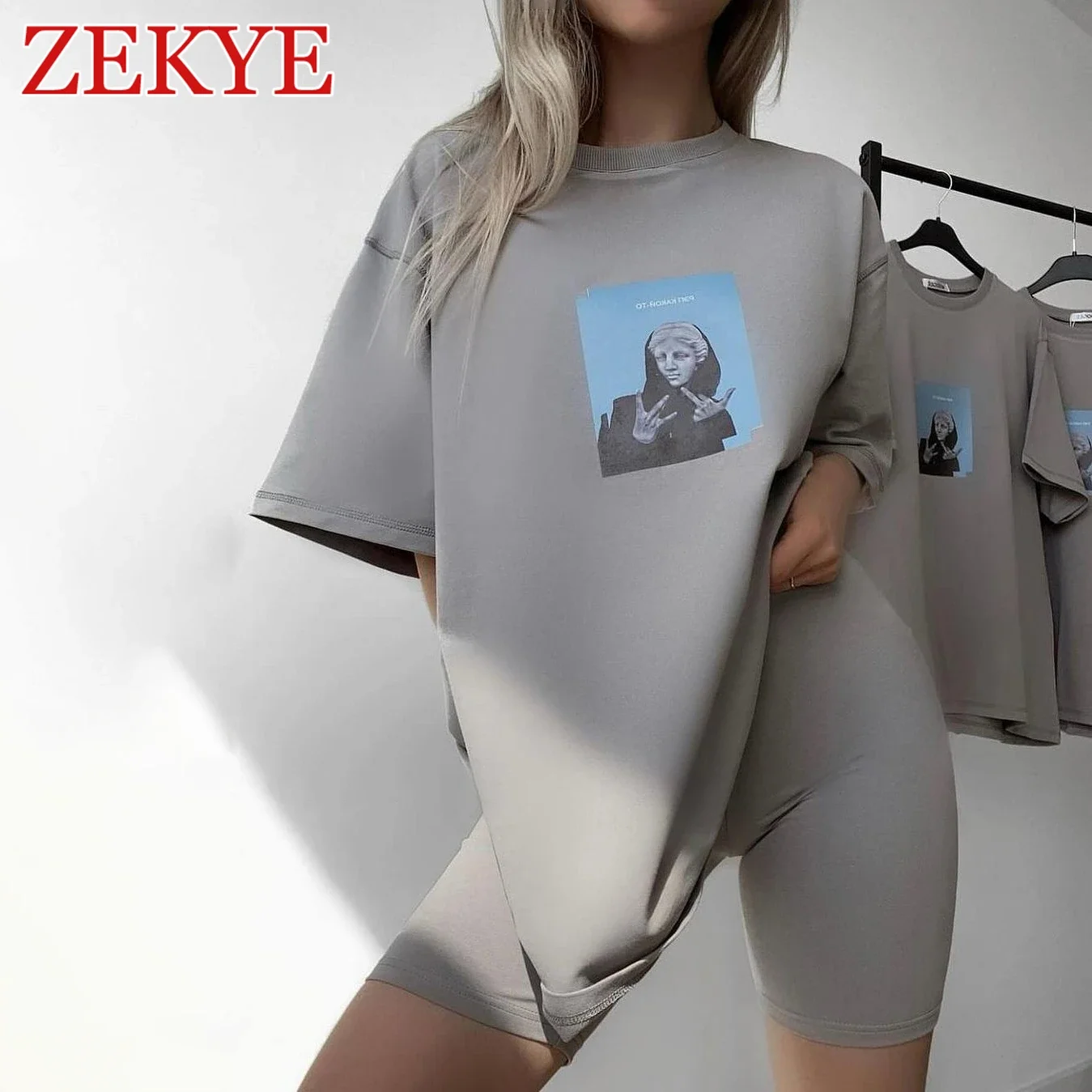 Yaminiya Basic Loose Portrait Printed Casual Pullover T Shirt Summer Streetwear Fashion Black T-shirt Women Oversized Korean Top