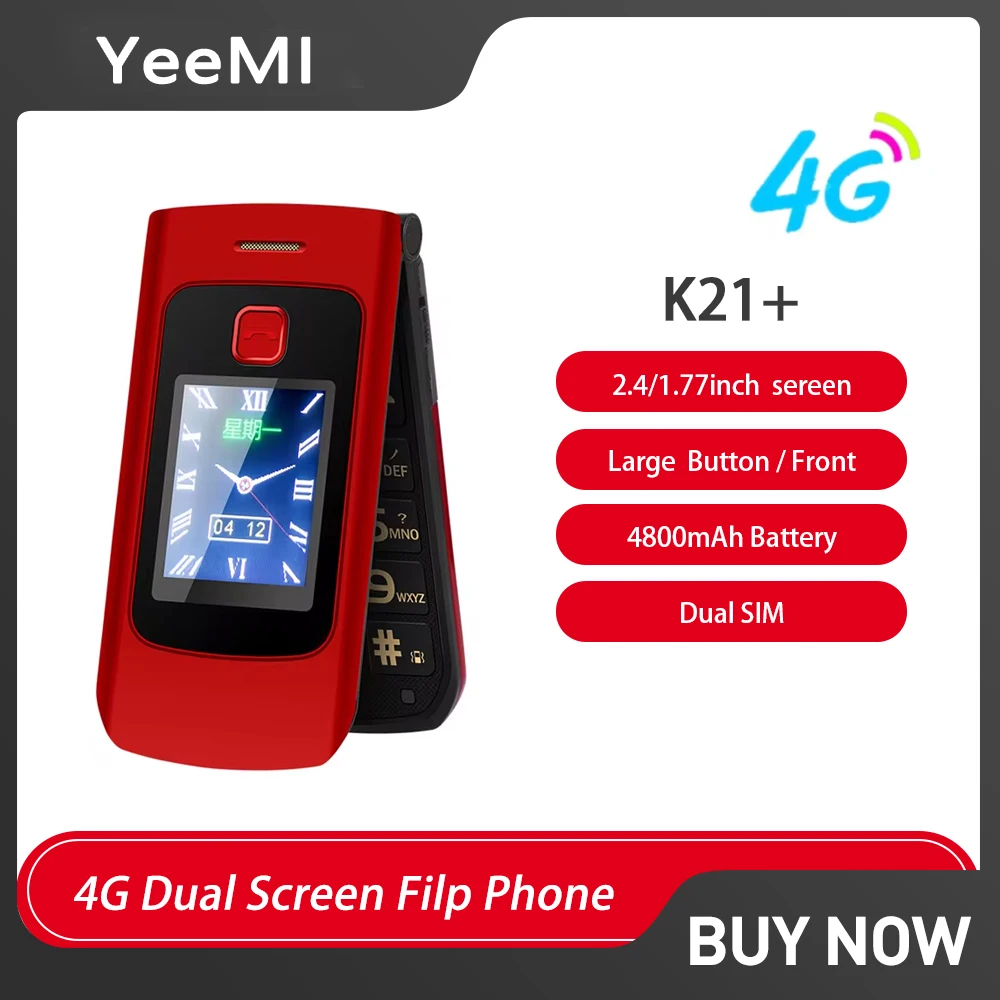 Телефон-раскладушка YEEMI K21 +, 2,4/1,77 дюйма, 4800 мАч, русская клавиатура