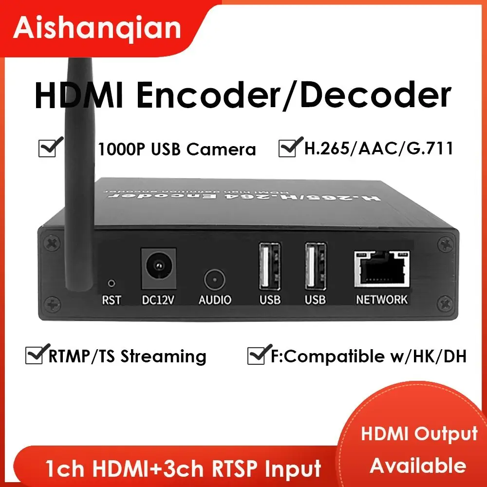 Видеокодер/декодер Wi-Fi HDMI, H.265 1080P, USB2.0, совместимый с ONVIF/HK, прямая трансляция для YouTube, Facebook, Wowza, Twitch