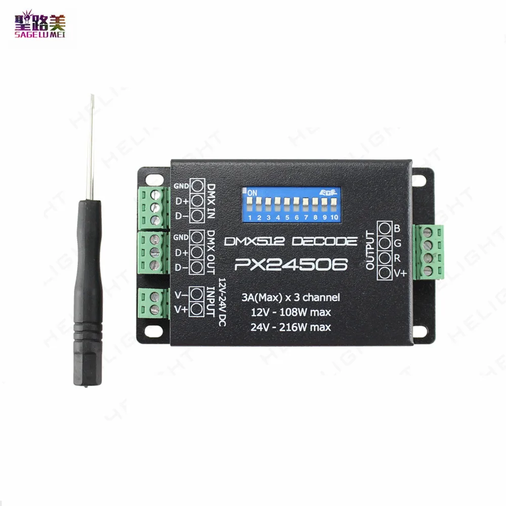 PX24506 DMX 512 Драйвер декодера DMX 3CH X 3A Усилитель 108W-216W12V 24V DC LED DMX512 Контроллер для светодиодных лент RGB Светодиодная лента