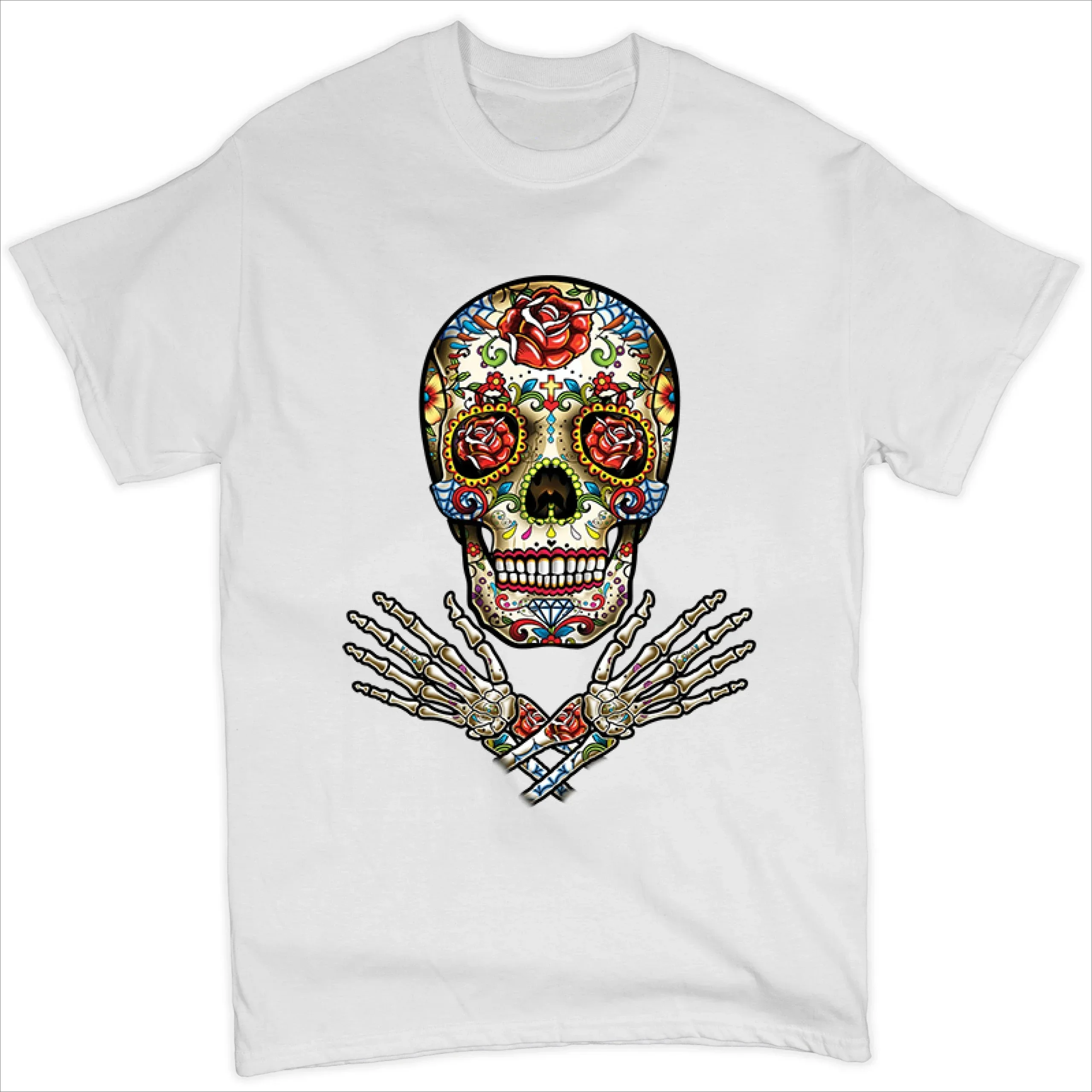 Фото Calavera Arms Crossed Футболки Dia De Los Muertos Day of The Dead Графические футболки Мужская одежда Хлопковые топы Y2k Мужская одежда Футболка №4
