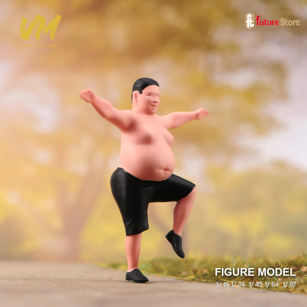 Фото Окрашенные миниатюры 1/87 1/64 1/43 1/24 1/18 Fat Male Stand On One Foot Мини-кукла Диорама Фигурка Модель Дисплей Коллекция Ремесла №2