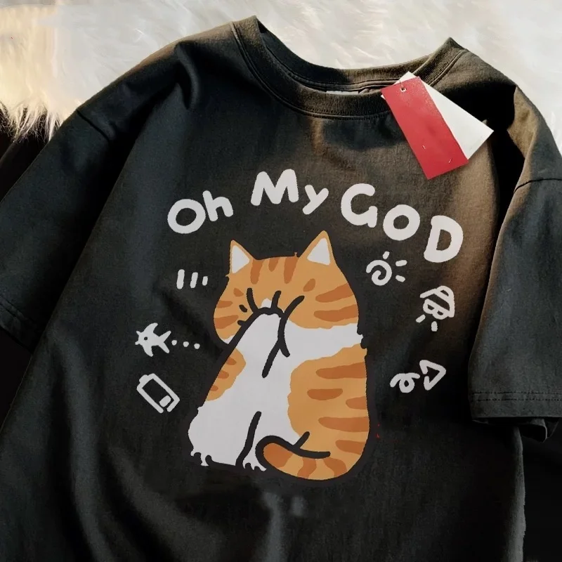 Фото ZAZOMDE Мужская дышащая футболка с короткими рукавами и принтом Oh My God Cat Facepalm, повседневная одежда в уличном стиле - летняя распродажа №2