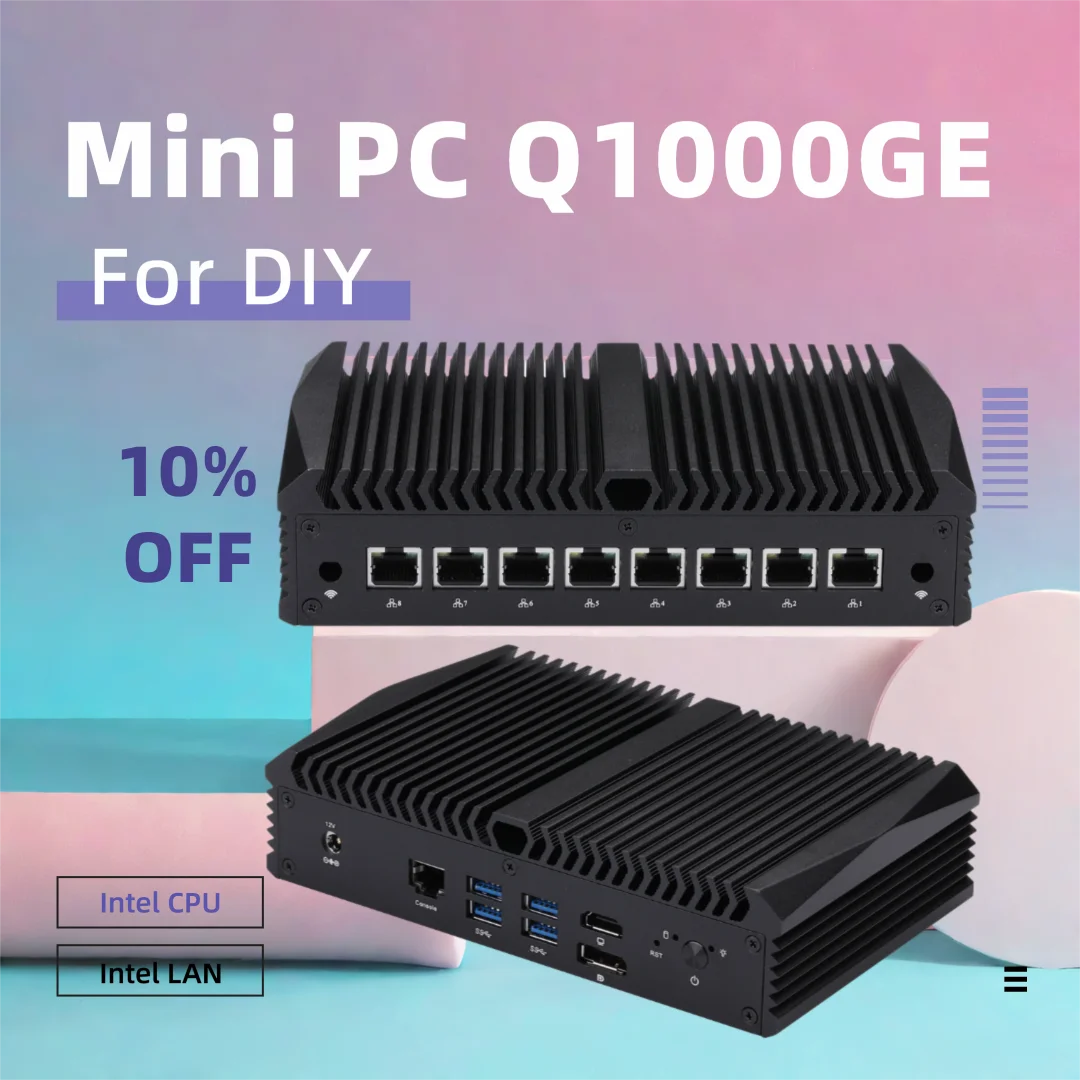 Мини-ПК Qotom 8 LAN Core i3-10110U/i5-8260U/i7-10710U 8x I226V 2,5G LAN DIY Мощный маршрутизатор Брандмауэр VPN Виртуальный ПК Мини-ПК