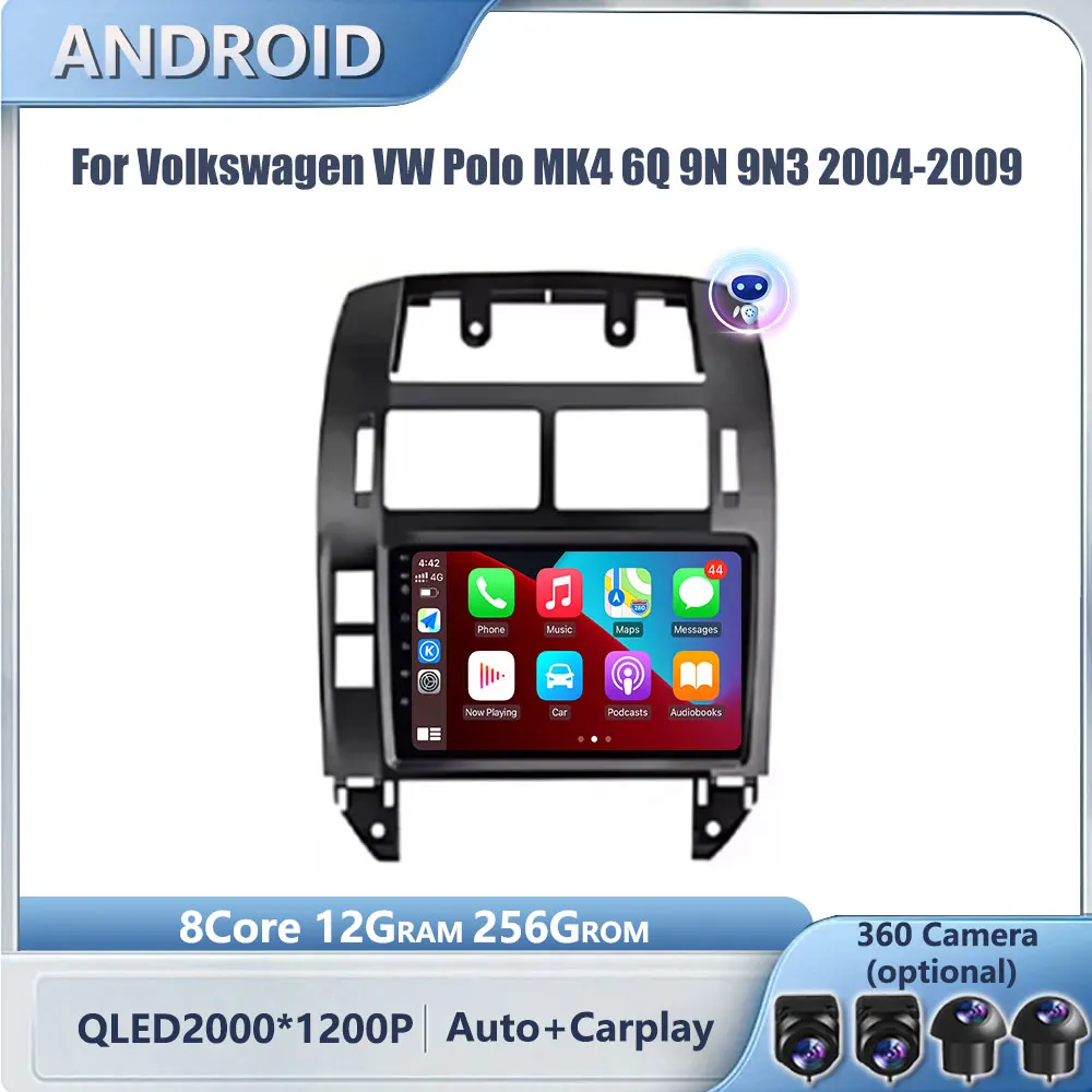 Автомобильный радиоприемник Android для Volkswagen VW Polo MK4 6Q 9N 9N3 2004-2009, мультимедийный видеоплеер, GPS Carplay, QLED экран, авто стерео