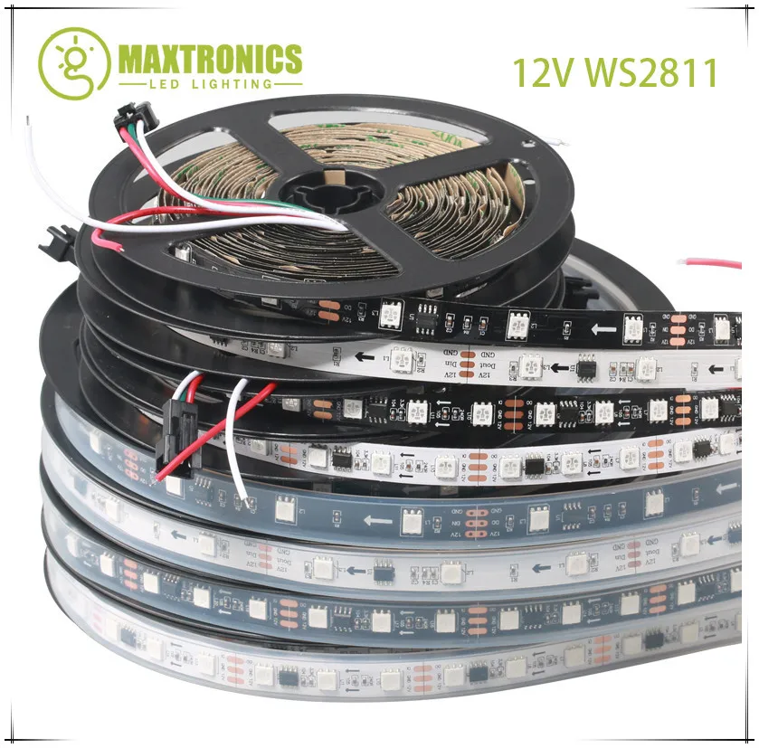 5 м/рулочек DC12V WS2811 светодиодные пиксели Программируемая светодиодная лента 30/48/60 светодиодов/м, w2811IC 5050 RGB SMD Белая/Черная печатная плата светодиодная лента