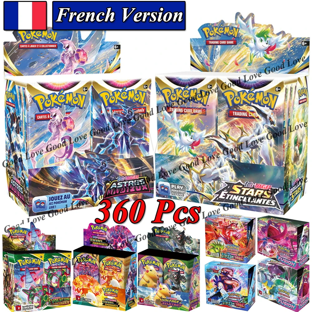 Pokemon 324 360 шт./комплект, фотография, французский, испанский, английский, солнце и луна, коллекция блестящих звезд, карточка, тренировочная этик...