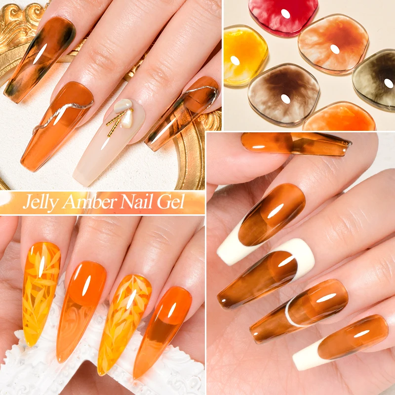 Фото MEET ACROSS 7ml Jelly Amber Gel Nail Polish Autumn Caramel Coffee Color Nail Art Gel Semi-Transparent Gradient Varnish Manicure №5
