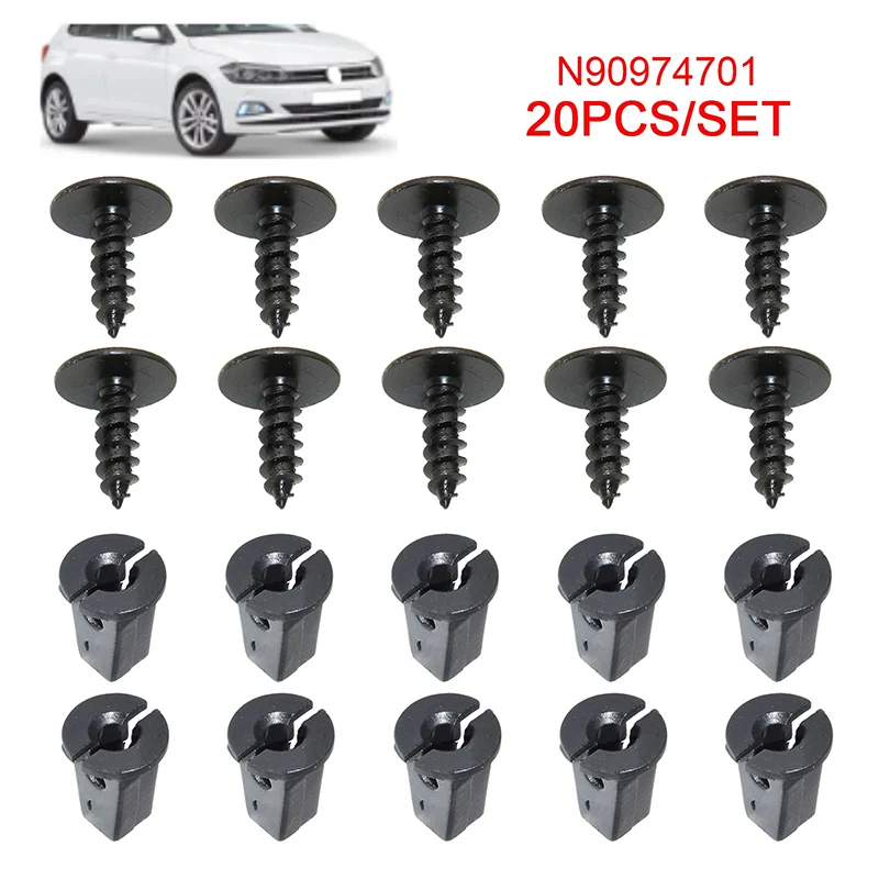 20 шт. для VW Golf, Audi, Seat, Skoda, решетка бампера, юбка, звездообразный болт N90974701, свод колеса автомобиля, подкладка, брызговик, зажим 5x16 мм