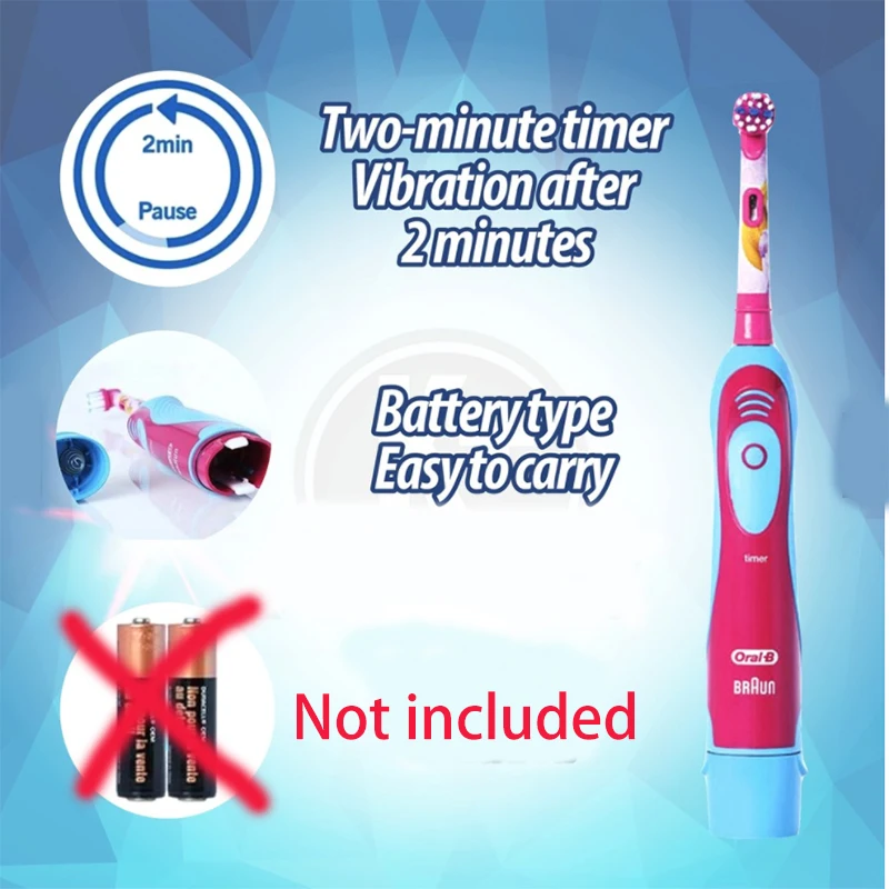 Фото Детская электрическая зубная щетка Oral-B Pro, мягкая насадка для зубной щетки на батарейках для детей 5-12 лет, вращающаяся щетка для зубов, водонепроницаемая щетка №4