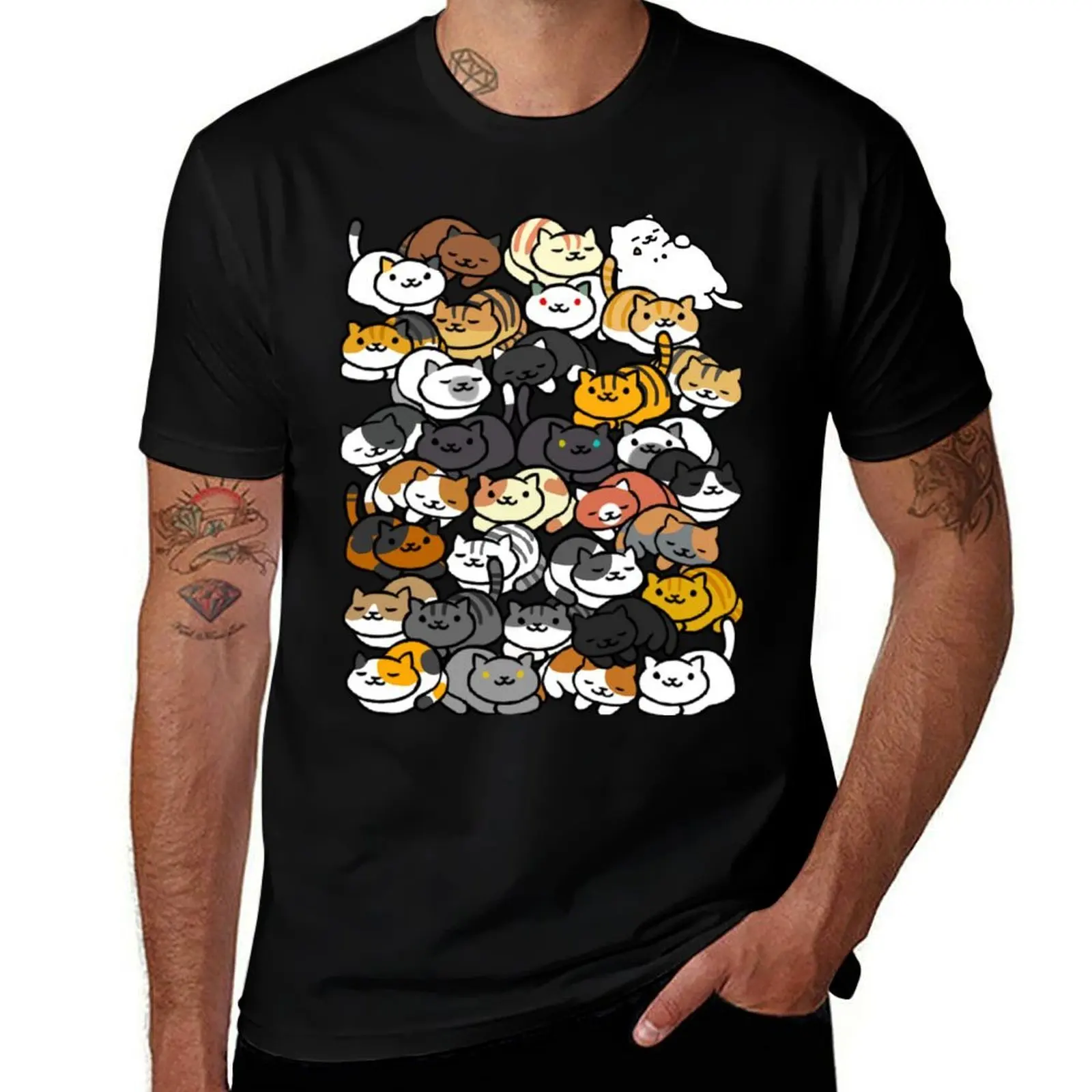 Футболка Neko Atsume Sleepy Kitties, мужская футболка, тяжелые хлопковые футболки для мужчин, белая футболка