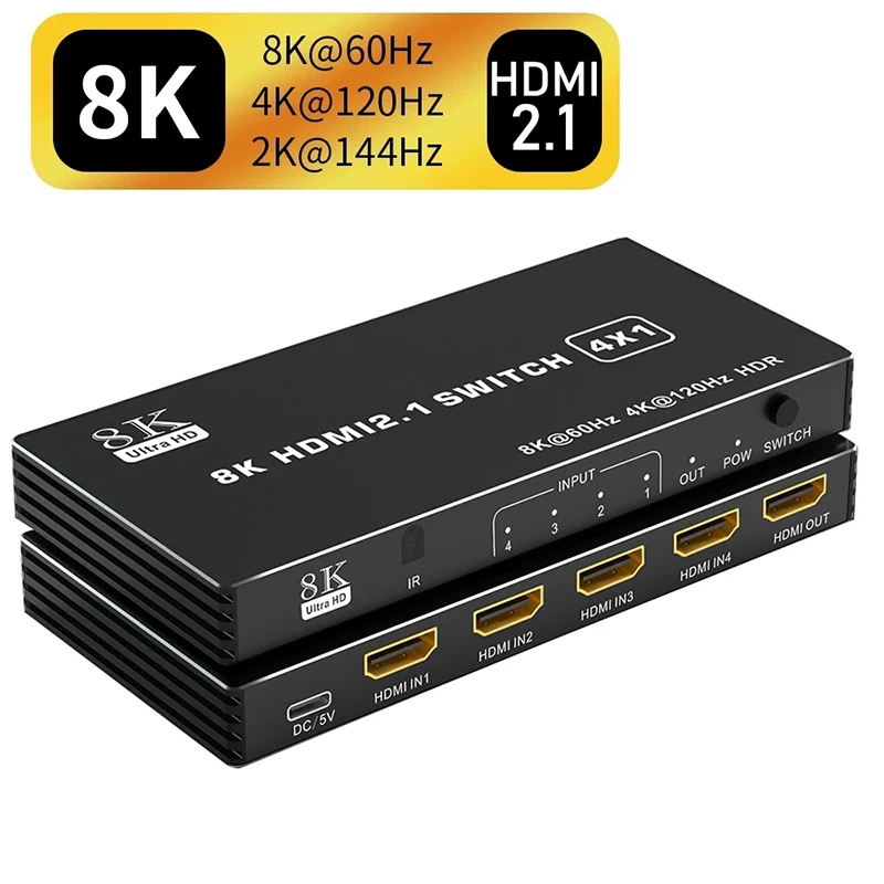 Переключатель 8K HDMI 2,1 3x1 4x1 5x1 4K 120 Гц, Переключатель HDMI 5 в 1, Переключатель HDMI 8K, переключатель 48 Гбит/с, Dolby Vison для Xbox серии PS5