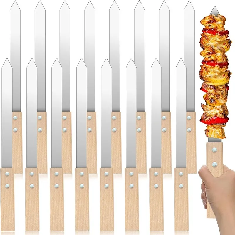 Шпажки Kabab Koobideh диаметром 2,3 см, Шпажки для барбекю, многоразовые Шпажки для барбекю, плоские шпажки с деревянной ручкой