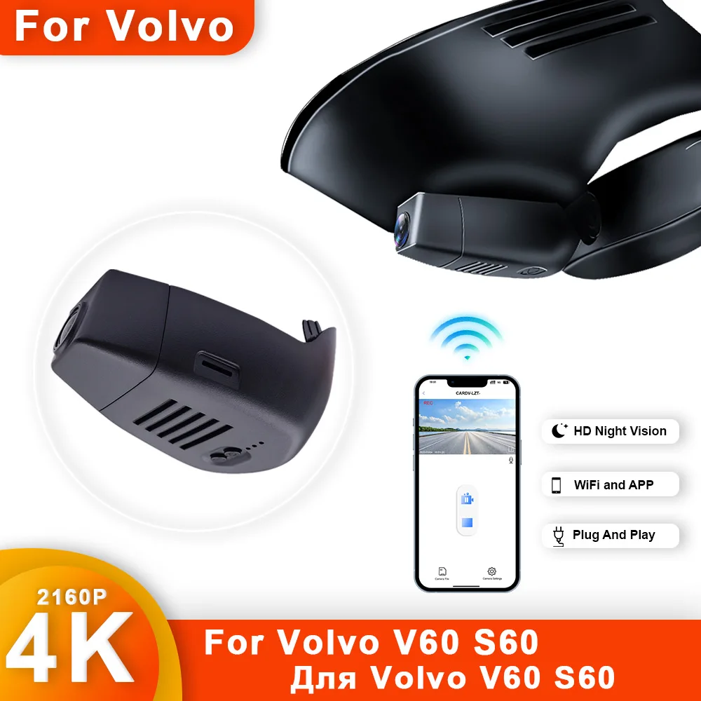 Для Volvo V60 S60 2020-2022 4K HD 2160P, новый Автомобильный видеорегистратор с Wi-Fi, видеорегистратор с двумя объективами, аксессуары для видеорегистратора