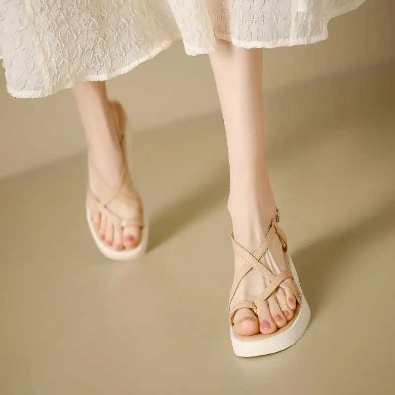 Женские сандалии на танкетке, в римском стиле, с открытым носком, женская обувь на платформе, высокое качество, тренд 2025, роскошная новая дышащая мода, Vip