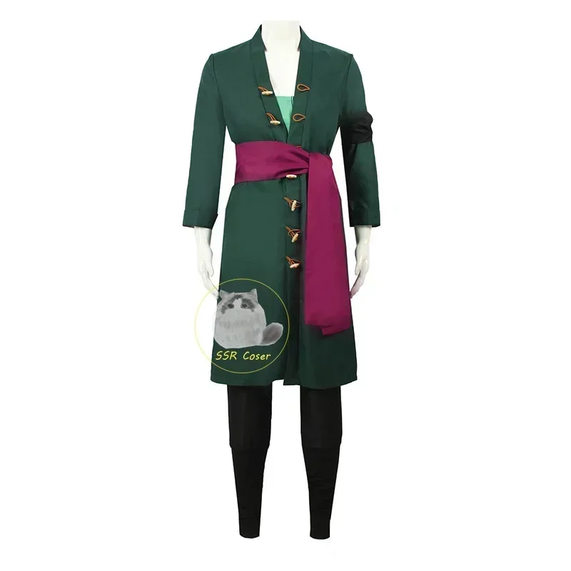 Фото Аниме роророноа Зоро косплей костум Униформа Groene Jas Riem Broek single Roronoa Zoro Pruik Oorbellen Хэллоуин мужская одежда №2