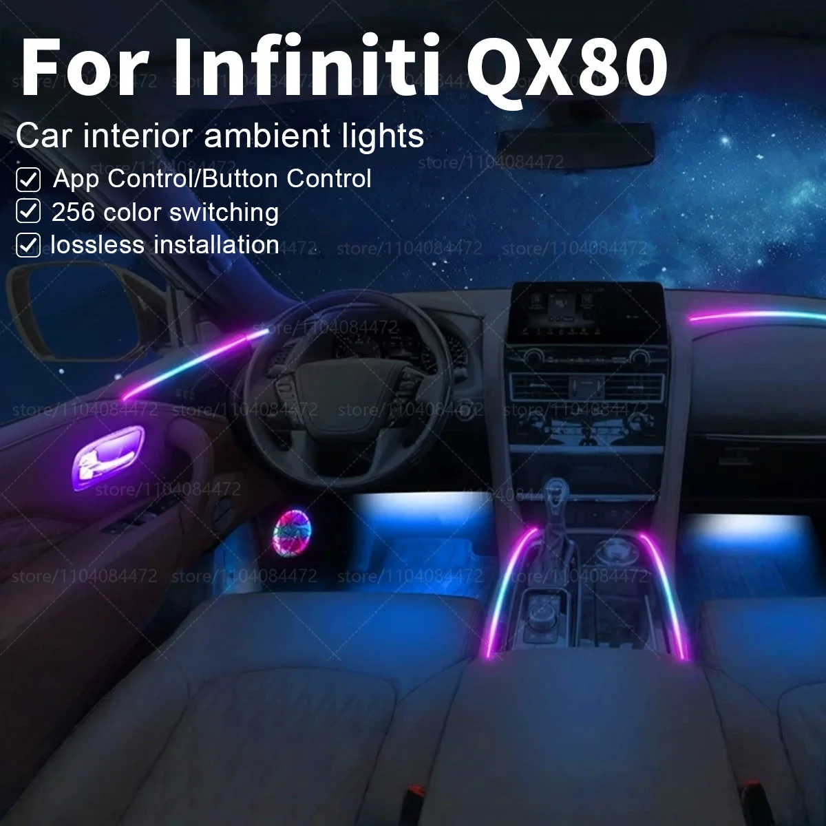 Для Infiniti QX80 22in1 RGB интерьер автомобиля акриловые автомобильные окружающие освещение RGB скрытая акриловая полоса украшения атмосферные аксессуары