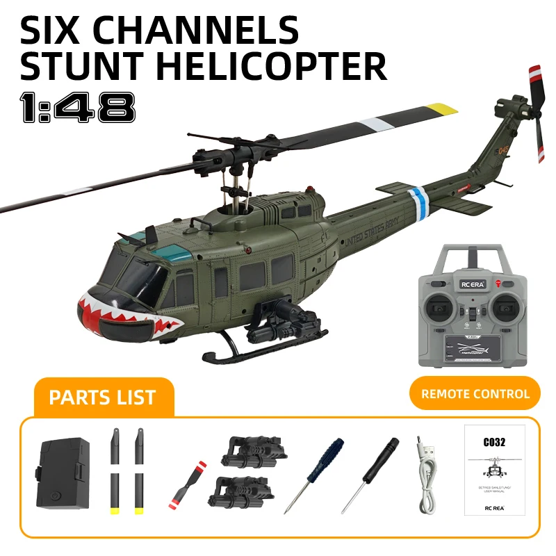 148 UH-1 RC Helicopter C032 2.4Ghz 6CH Flybarless Aileronless Stunt Remote Control Helicopter With Optical Flow Toys for Adults (art.: 3920cf114f8bd) - 3920cf114f8bd
