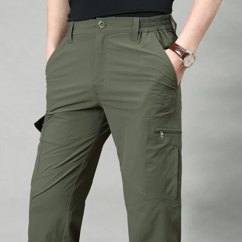 Фото Straight leg sweatpants, men's elastic waisted casual sports pants, high street trendy brand pleated paratrooper functional work №3