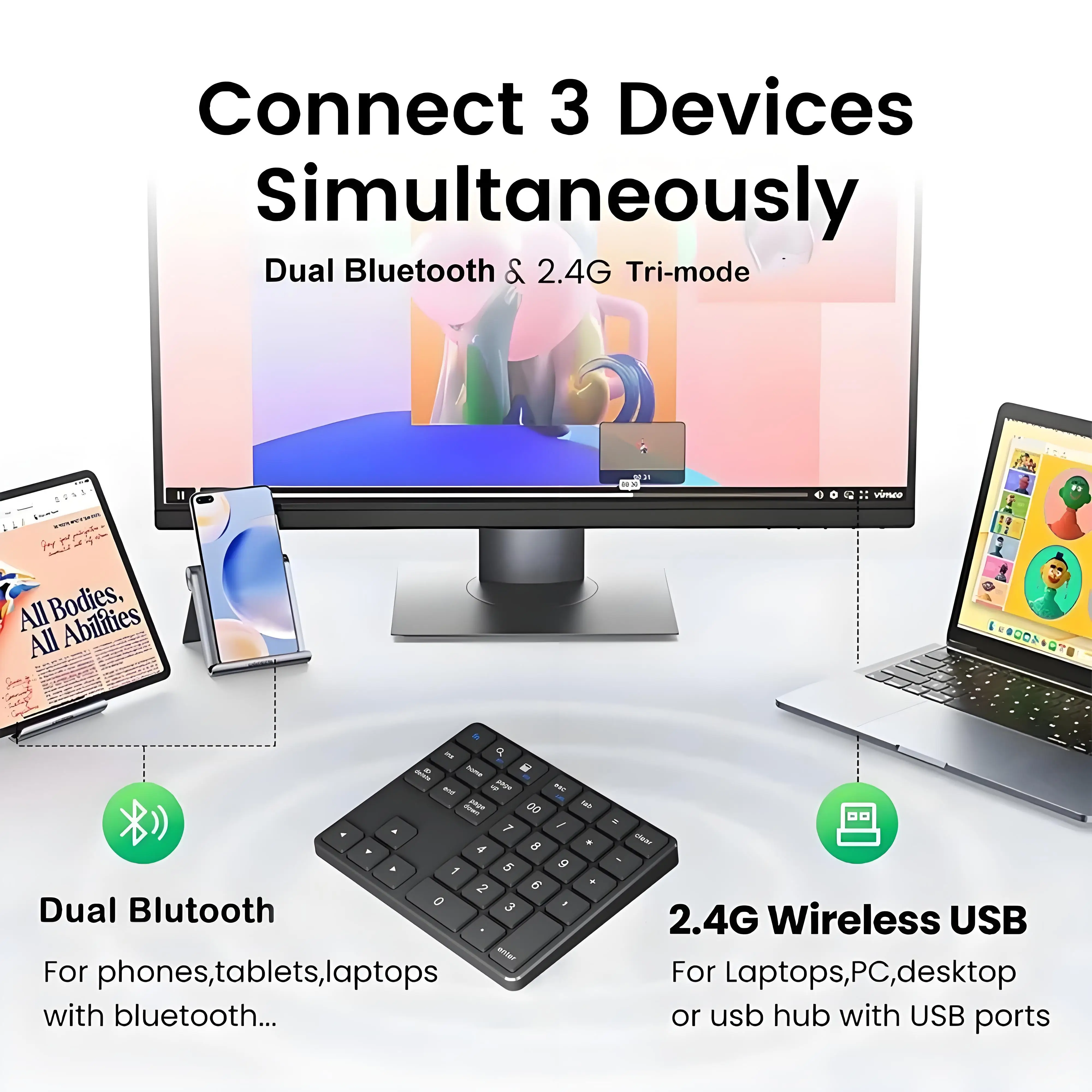Фото 2,4 ГГц Bluetooth цифровая клавиатура K35 беспроводная цифровая клавиатура USB C перезаряжаемая клавиатура цифровая клавиатура для IOS Android Windows №2