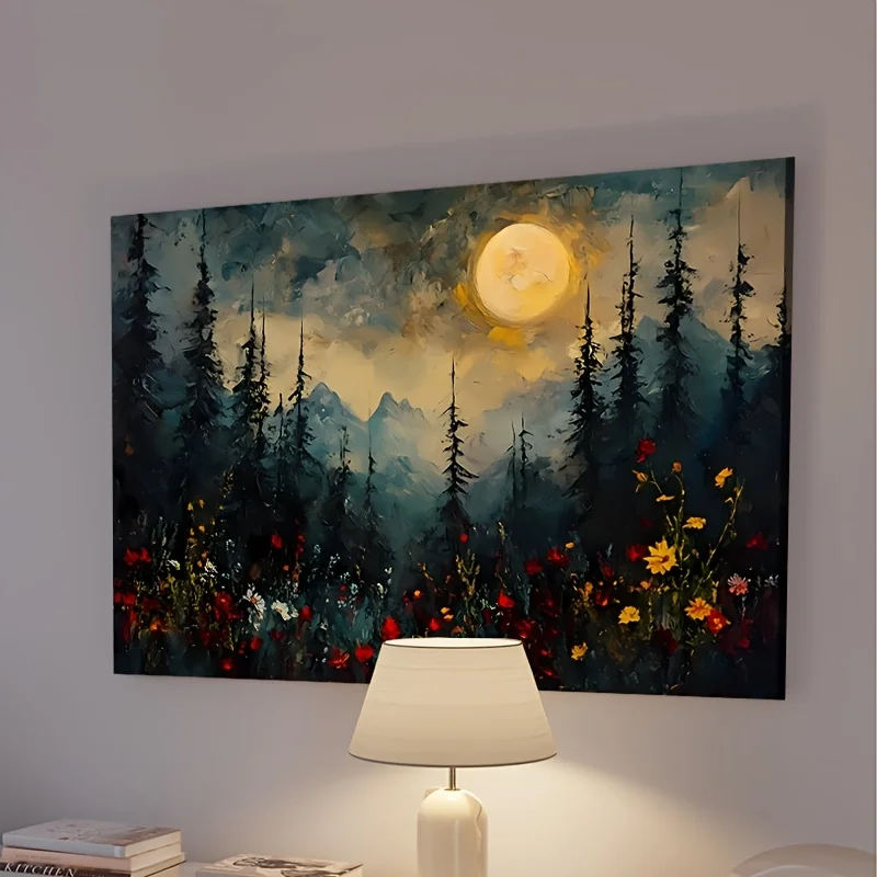 Настенное искусство на холсте Moonlit Forest — домашний декор, идеально подходит для гостиной, спальни или офиса, офиса |   Декор природе в деревенском стиле