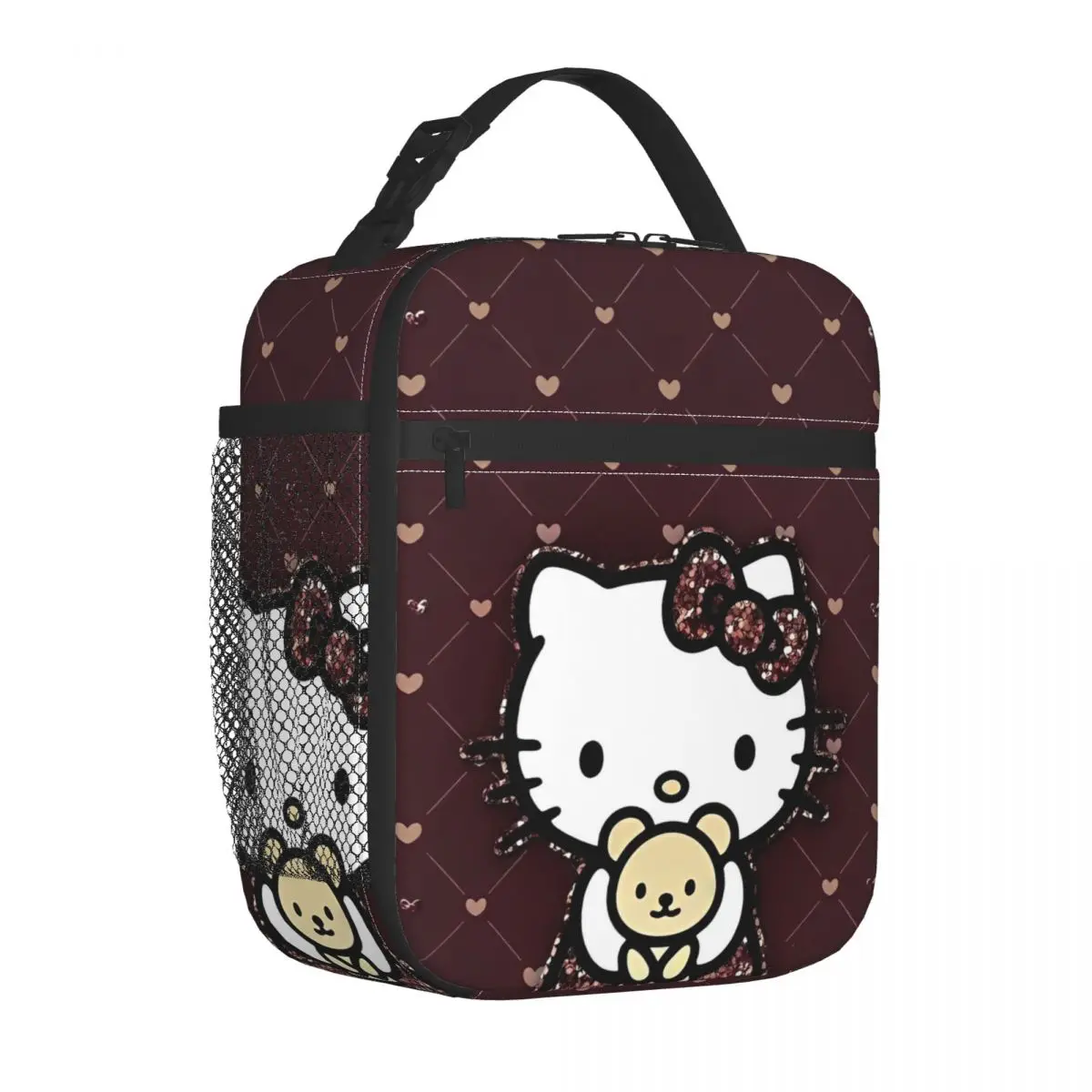Сумка для ланча Hello Kitty с рисунком сердечек и полос, винтажный Ланч-бокс для детей, Офисная портативная изолированная сумка-холодильник, Термосумки для ланча