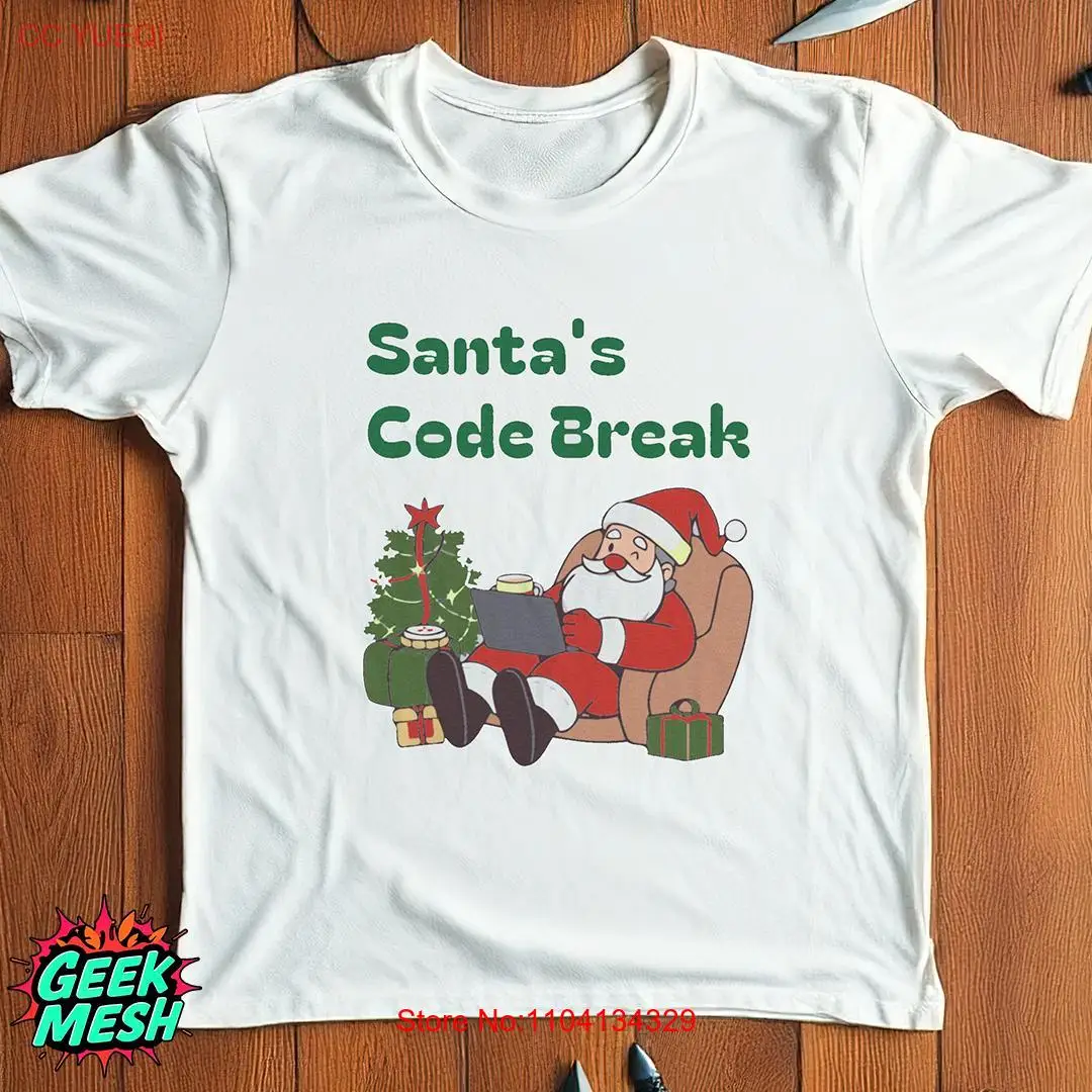 Футболка Santa's Code Break, забавное рождественское кодирование Санта-Клауса, расслабляющая с ноутбуком, идеально подходящая для программистов и праздничных энтузиастов