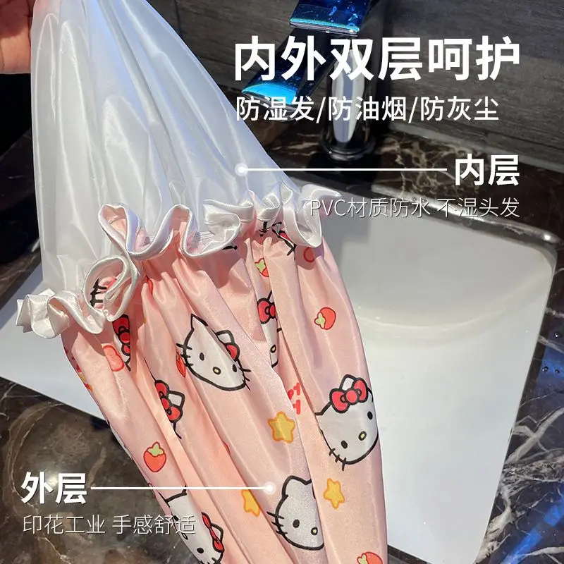 Фото Шапочка для душа Hello Kitty Kawaii, водонепроницаемая шапочка для душа, новая защита от влаги, крышка для волос, кухонный масляный дым, утолщенный двухслойный №4