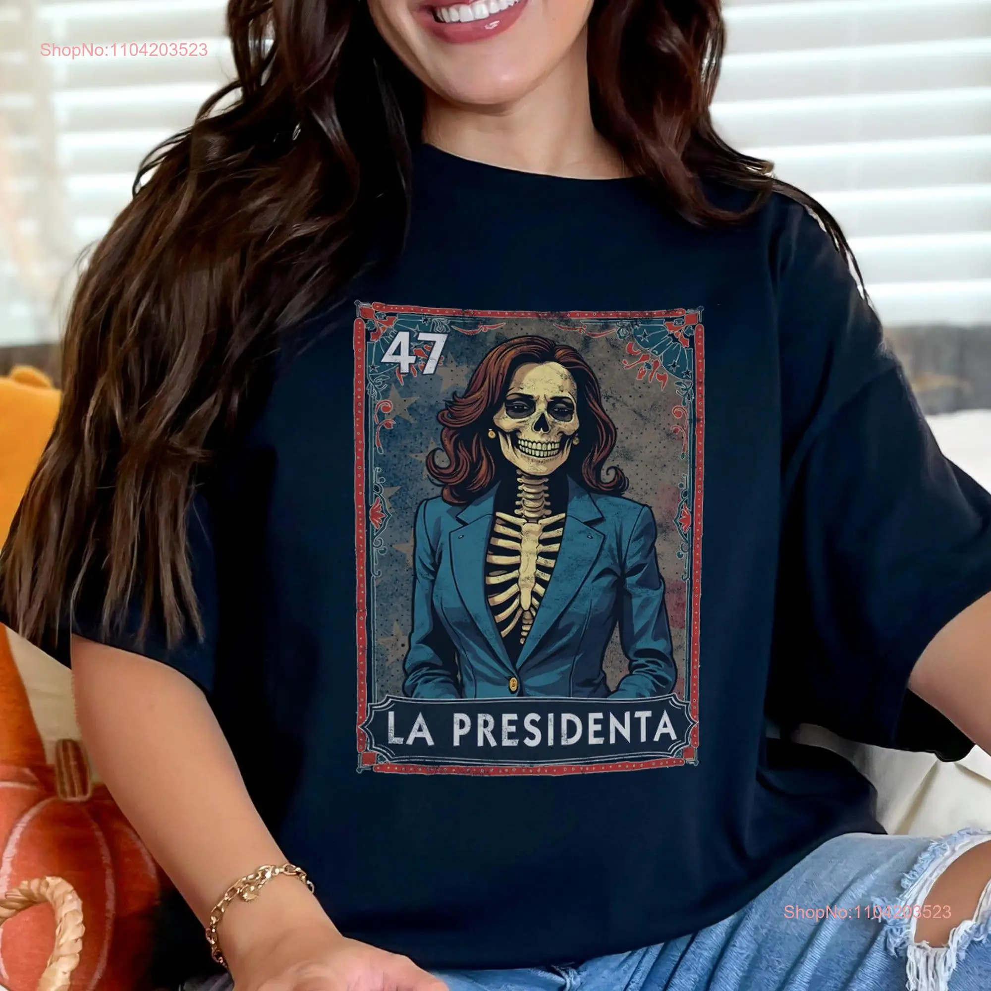 Футболка Mexican Loteria Madam President 47, Kamala Harris La Fernando, винтажная футболка Dia De Los Muertos Day Of The Dead Halloween