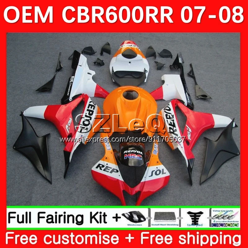 OEM Bodys + наклейка для HONDA CBR600 CBR 600RR 600 RR CC F5 Repsol red 07 08 38No.7 600CC CBR600RR 2007 2008 инъекционный обтекатель
