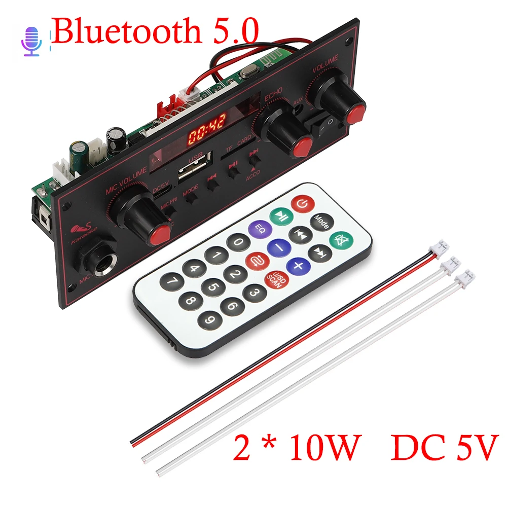 Bluetooth Версия 5,0, плата декодирования JQ-D137BT Power 2*10 Вт DC 5 В с микрофоном, автомобильное FM-радио, USB-динамик
